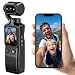 2K Pocket Vlogging Camera, Handheld POV Camera with 360° Rotating Lens, Body Camera with Audio & Video Recording, 2000mAh Battery, 32GB Card, Portable Camcorder for Travel & Daily Vlog Recording