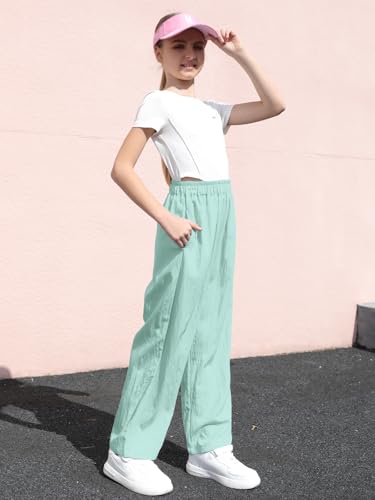 Image of SANGTREE Girls & Woman Wide Leg Pants Lightweight Casual Elastic High Waist Straight Leg Loose Trousers,4 Years - Woman 2XL