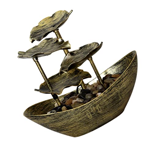 OUNONA Creative Desktop Leaf Ingot Fountain Ornament with LED Night Light Waterfall Decor for Home Office and Special Occasions Elegant Tabletop Water Feature