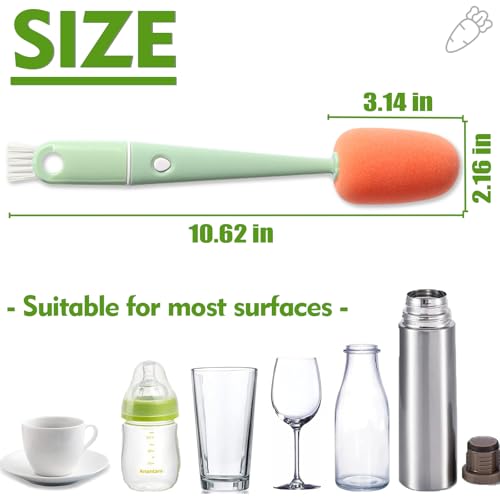 Image of Bottle Cleaning Brush 3 PCS Long Handle Bottle Brush 4 in 1 Detachable Multifunctional Sponge Bottle Brushes with Nipple Cleaning Brush and Bottle Gap Cleaner Brush (3PCS)