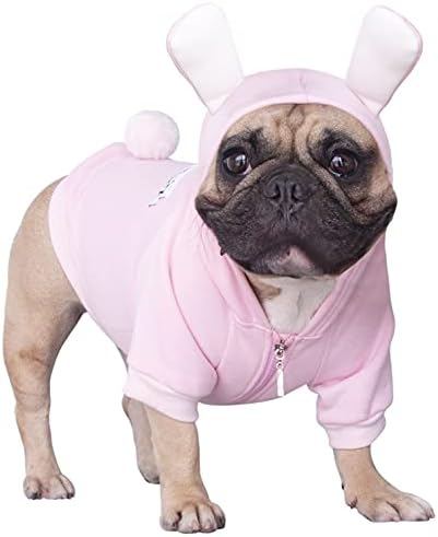 iChoue Bunny Easter Christmas Halloween Dog Costumes, Cute Animal Hoodies, Warm Pet Clothes for Medium Dogs French English Bulldog Pug Pitbull Boston Terrier - Pink/Large