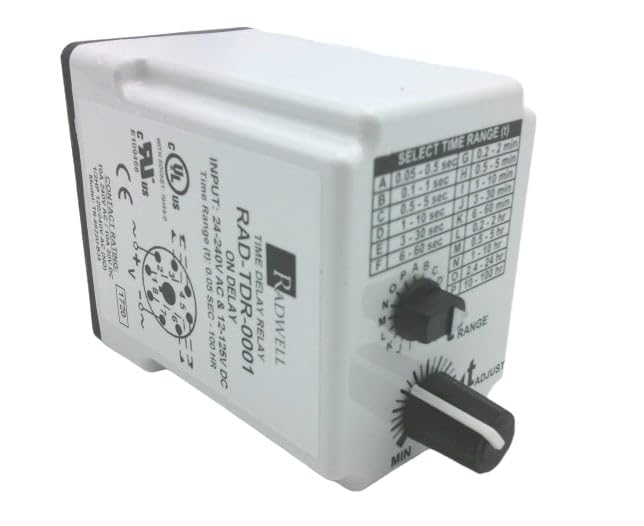 RADWELL RAD-TDR-0001 10A DPDT, 24-240VAC & 12-125VDC, ON DELAY, PROGRAMMABLE, TIME DELAY Relay, Timing Range: 0.05 SECS to 100 Hours