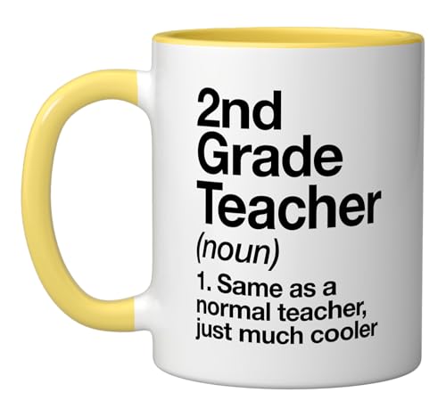 2nd Grade Teacher Definition Funny Back To School First Day Ceramic Mug, Yellow/White