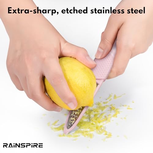 Image of Rainspire Lemon Zester Tool with Channel Knife, Stainless Steel Citrus Zester Tool, Lemon Peeler, Zesters for Kitchen, Ultra Sharp 2-in-1 Tool Easily Creates Citrus Zest, Pink