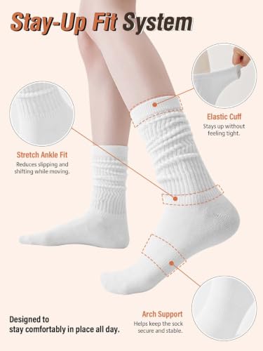 Image of Womens Scrunch Long Socks Thin Cotton Slouchy Tube Slouch Socks 3 Pairs