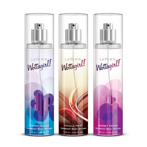 Layer’r Wottagirl Body Splash Combo for Women 3×135ml (405ml) | Vanilla Twist | Mystic Island | Secret Crush | Premium Long-Lasting Fruity & Floral Body Mists | Everyday Deodorant | Perfume Gift Set