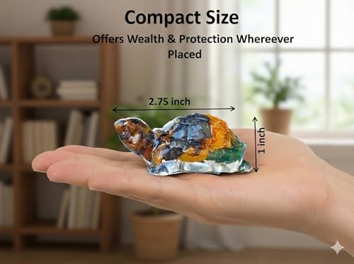 Image of Natural Money Magnet Tortoise 2.7x1 Inch |Citrine Tiger Eye Green Aventurine Pyrite Turtle | Vastu Feng Shui Idol for Wealth Good Luck Home Office Decor | Housewarming Gift