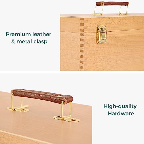 Image of VISWIN 16 inchx8 inchx6 inch Large Art Storage Box, Double-Layered Solid Beech Wooden Tool Box for Art Supplies, Wooden Tool Box for Paint Brush, Pen, Pastel, Paining Supplies