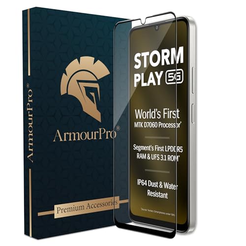 Image of ArmourPro Military Grade Gorilla Tempered Glass Screen Protector Compatible For Lava Storm Play (6.75 Inch) With Easy Installation Kit| Edge To Edge Coverage |Black