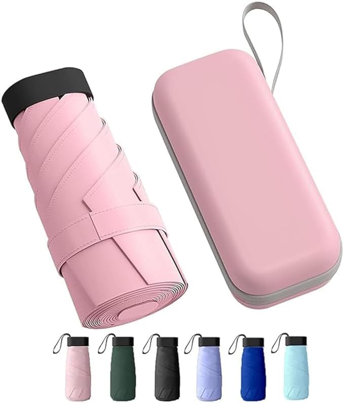 Image of TEKCOOL Travel Mini Folding Compact Umbrella with Case, Manual Open 6 Ribs Lightweight Portable, Small Sun & Rain Pocket Umbrella for Girls and Women- Use in Rain & Summer(Pink)'';