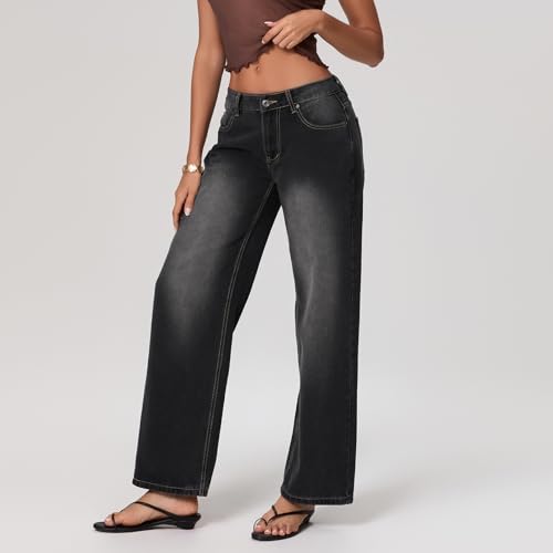 Women's Wide Leg Boyfriend Denim Pants Straight Low Rise Baggy Casual Loose Jeans Streetwear Trousers Outfits4