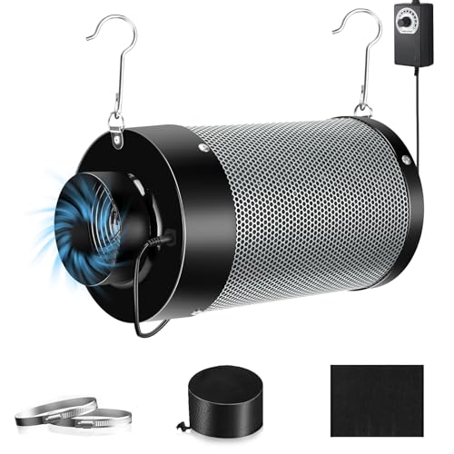 ATOUR 4 Inch Air Carbon Filter with Australian Virgin Charcoal – Odor Control. Built-in 5.5' Quiet Fan with Speed Control, for Inline Duct Fans & Grow Tents. Includes Vent Cover + Pre-Filter 4'x13.4'