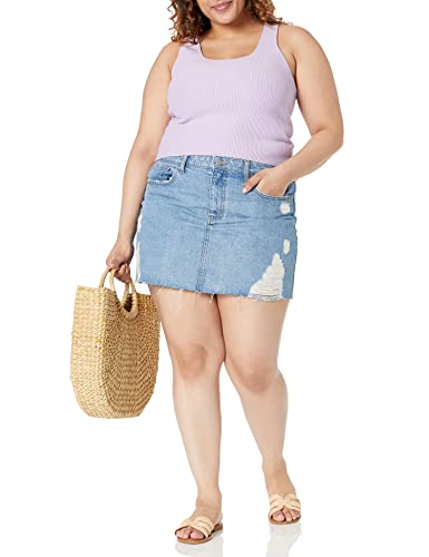 The Drop Women's Ansh Distressed Denim Mini Skirt, Medium Indigo, 3X, Plus Size #TOP6
