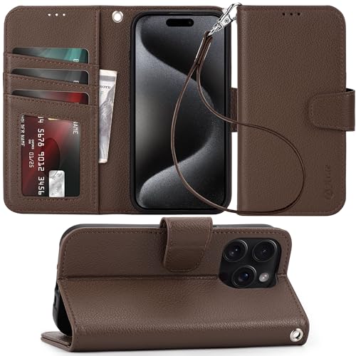 Coque iPhone 15 Pro effet cuir litchi marron Arae étui élégant homme à rabat