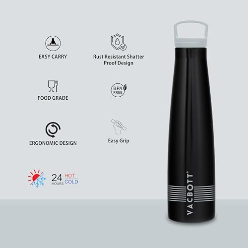 Image of Clay Craft Vacbott Sleeko Lines Double Walled|18 Hours Hot and 24 Hours Cold Vacuum Insulated Flask 650ml, 1 Pcs, Steel Water Bottle for Office|Travelling|BPA-Free|BIS Certified|1Year Limited Warranty