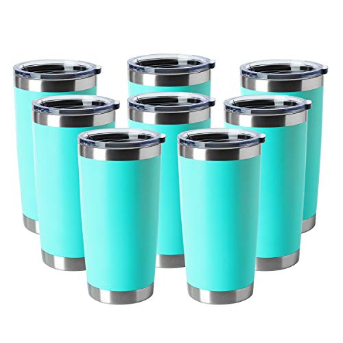 HASLE OUTFITTERS 20oz Tumblers Bulk Stainless Steel Cup with Lid Double Wall Vacuum Insulated Coffee Mug for Cold & Hot Drinks 8 Pack, Light Blue