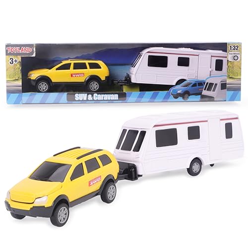 Toyland Ensemble de Voiture et Caravane en à Tirer - échelle 1:32 (Jaune)