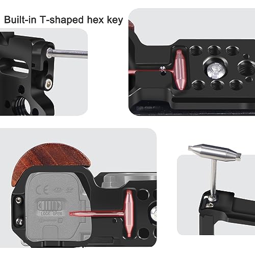 Image of Camera Cage Rig Wood Handle Grip Compatible with Sony ZV-E10 for Tube Clamps Top Handle, Side Handle, Microphones Camera Accessories.