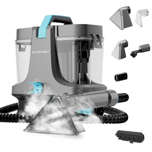 Starrybot Portable Carpet Cleaner Machine with Steam and Heating Techology,18Kpa Powerful Suction with Versatile Tools for Pets, Couch,Spot Cleaner for Stairs/Furniture/Rug(Gray)(AC0201)