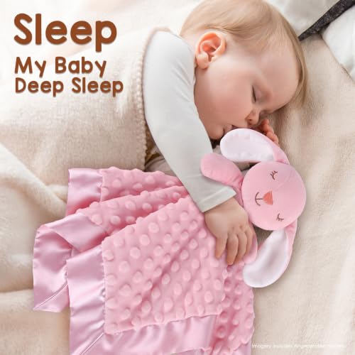 Image of Loveys for Babies, Soft Baby Security Blanket Lovies for Babies, Stuffed Animals Blankie for Newborn Infant with Baby Snuggle Toy, Gilrs Gifts Pink Bunny Security Blanket 16 Inch