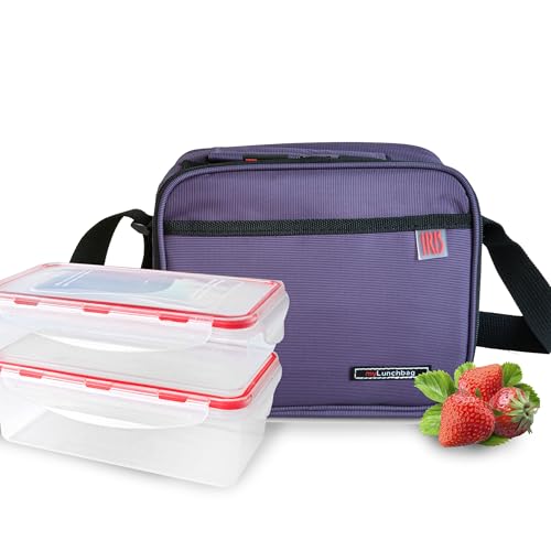 Bolsa Térmica Porta Alimentos 4 L - Set Bolsa Térmica con 2 Taper para Comida Hermético de 0.6 L, Lunch Box de Paredes Extra-Gruesas con Efecto Nevera, Loncheras de Trabajo, Camping, Lila