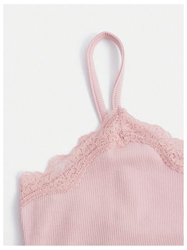Image of SOLY HUX Girl's Lace Trim Camisoles Ribbed Spaghetti Strap Crop Tank Tops