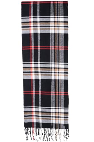 Cashmere Wool Feel Scarf Warm Soft Lightweight Scottish Scotland Nova Check Tartan Plaid Gift For Men Women Kids (A43-3 Black Camel Red BB Plaid)