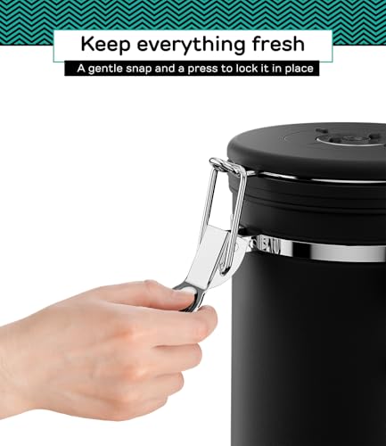 Image of Coffee Gator Coffee Canister, Airtight Stainless Steel Kitchen Food Storage Container with Date Tracker, Scoop for Sugar, Grounds Coffee, Beans,Tea, Sugar, Cereal, Flour, Cookies Jars (Black, 16oz)