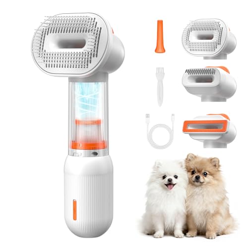 Vacuum Dog Brush for Shedding, 4-in-1 Self Cleaning Slicker Brush for Dogs& Undercoat Rake for Dogs, Deshedding Grooming Tool, Anti-Static, Massage, Cleaning, Shedding & Combing All In One!