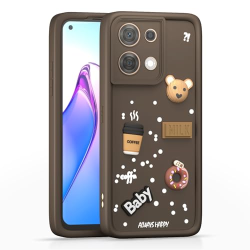 Image of Pikkme Back Cover for Oppo Reno 8 5G | Cute Fun Cartoon 3D Bear Silicone Full Body Protection Bumper Case (Brown)