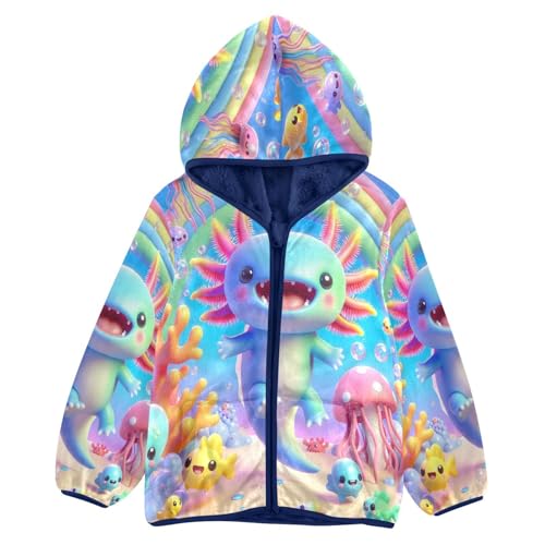 Colorful Underwater Axolotl Toddler Fleece Jacket Girl Boys Hooded Fleece Jacket Coat Warm Outwear Zip-up 3-10T