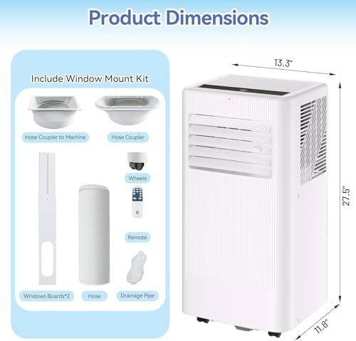 Image of 10000 BTU Portable Air Conditioner w /Dehumidifier & Fan | Cools Rooms up to 560 Sq.Ft, Remote Control, LED Display, White