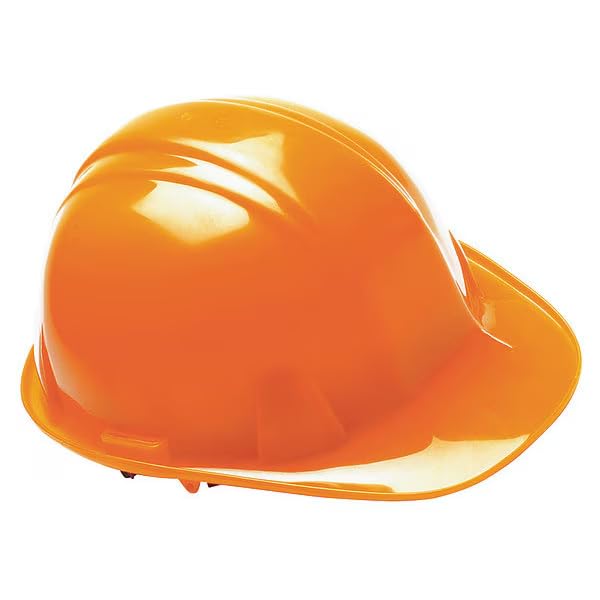 Front Brim Hard Hat, Polyethylene, Type 1, Class E, Ratchet, Side Slots, Hi-Vis Orange, Mfr: 52LD01-A
