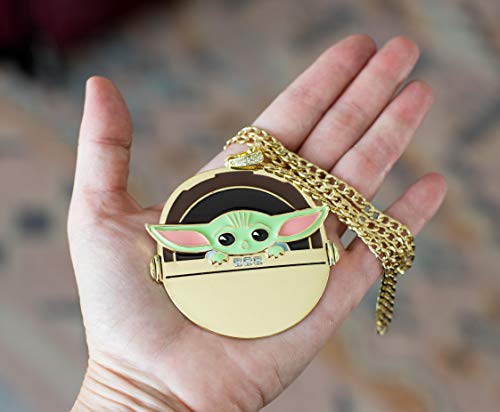 Toynk Star Wars The Mandalorian Baby Yoda In Gold Chain Carriage Necklace Jewelry With Magnetic Lid For Decoration - Durable Unique Metal Base Pendant With Colored Enamel Inlay For Adult, Women, Men #TOP4