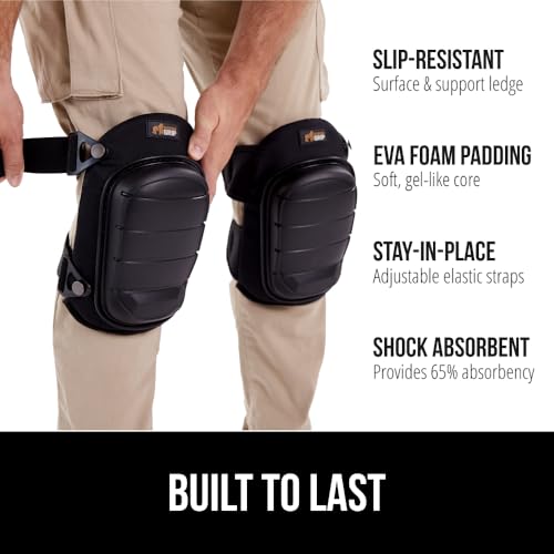 Image of GORILLA GRIP Knee Pads for Work, Gel Cushion Soft Foam for Men Black | All Day Comfort, Slip Resistant Heavy Duty Hard Cap, Adjustable Straps for Flooring, Construction, Roofing and Gardening