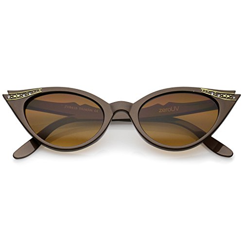 zeroUV 50s Vintage Cat Eye Sunglasses for Women UV400 Embellished with Rhinestones, Pinup Girl & Rockabilly Accessories 50mm