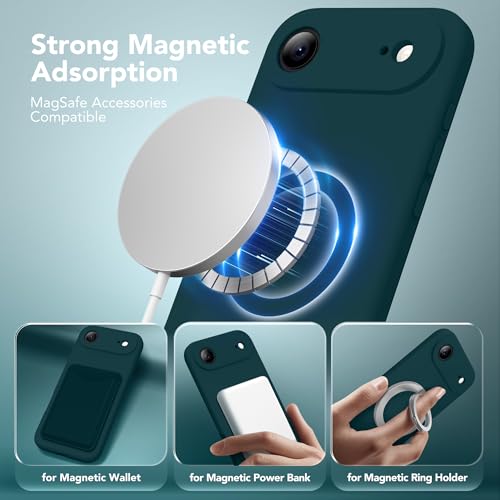 Image of Magnetic for iPhone Air Case, Compatible with MagSafe, [Full Camera Protection][Screen Protector] Silicone Shockproof Protective Phone Case for iPhone 17 Air 6.5 inch, Deep Blue