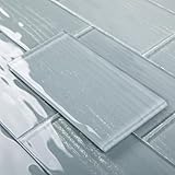 Adedeo Glass Subway Tiles, 3 x 6 Inch, Gray Glass Tiles for Backsplash, Bathroom Shower Wall, Pack of 32 Pieces