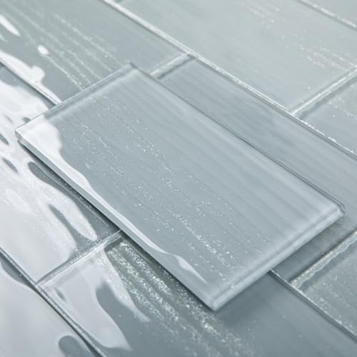 Adedeo Glass Subway Tiles, 3 x 6 Inch, Gray Glass