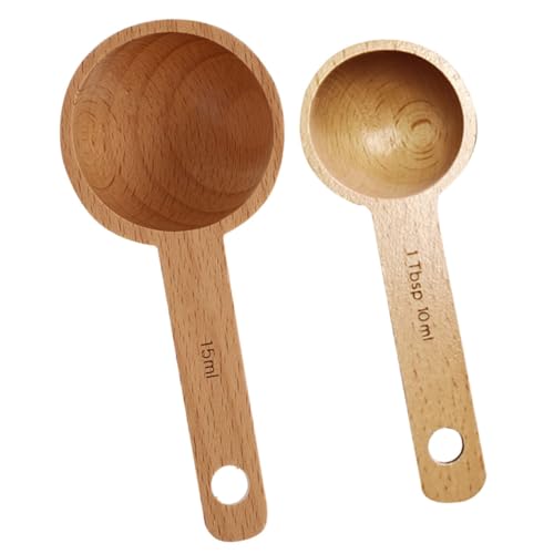 PERSELOSO 2個 木製計量スプーン 天然ブナ材 多機能キッチン用コーヒースクープ 茶葉 粉末 調味料対応 家用軽量スプーン