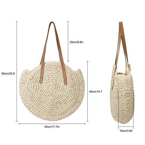 Stroh Handtasche Sommer Strandtasche Runde Vintage Handarbeit Umhängetasche Kreis Böhmische Handgewebt Schultertaschen für Frauen Reisen Urlaub Freizeit Geflochten Tasche