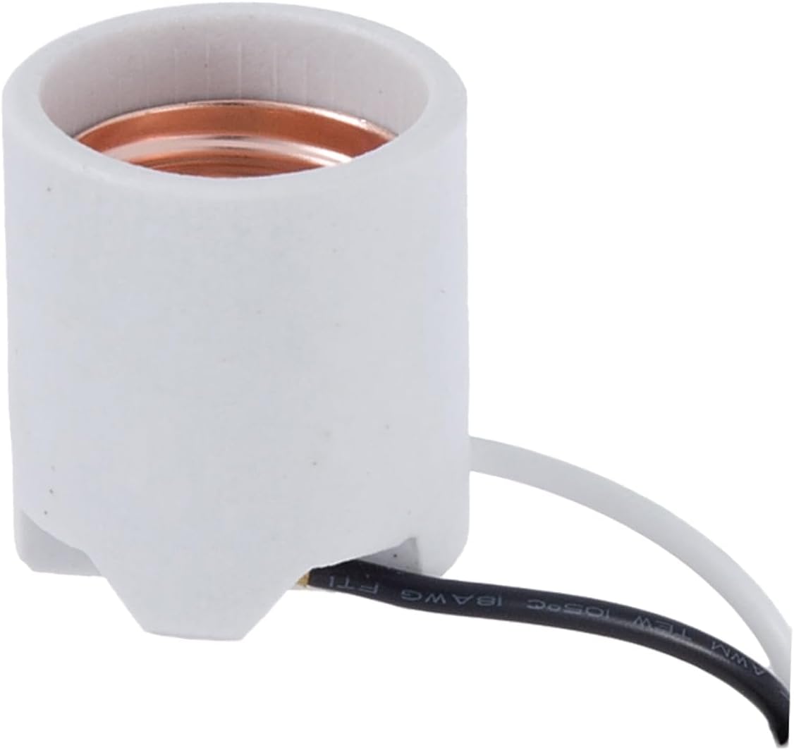 B&P Lamp® Med. Base Porcelain Socket with 8-32 Bushing for Surface Mount and 8.5" Wire Leads