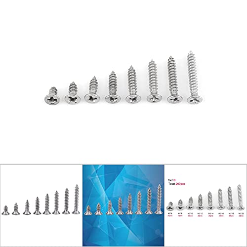 200 tornillos autorroscantes de acero inoxidable cabeza plana miniatura 4