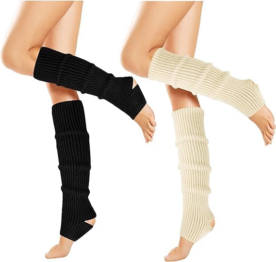 BEETO 2 Pairs Leg Warmers for Women Winter Ribbed Knitted Leg Warmers 80s Long Leg Socks for Ballet Dance Sports, Womens Fashion Leg Warmers