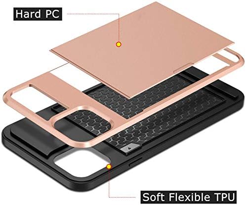 Vunake Compatible with iPhone 12 Case iPhone 12 Pro Case Card Holder Armor Shockproof Wallet Case Silicone TPU + Anti-Scratch Hard PC Phone Full Protective Case Cover for  iPhone 12 Case(Rosegold)