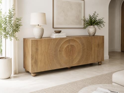 Image of The Attic Brampton Sideboard, Multipurpose Cabinet for Kitchen and Living Room Storage, Classy Sideboard, Wooden Cabinet, Light Teak Matte Finish