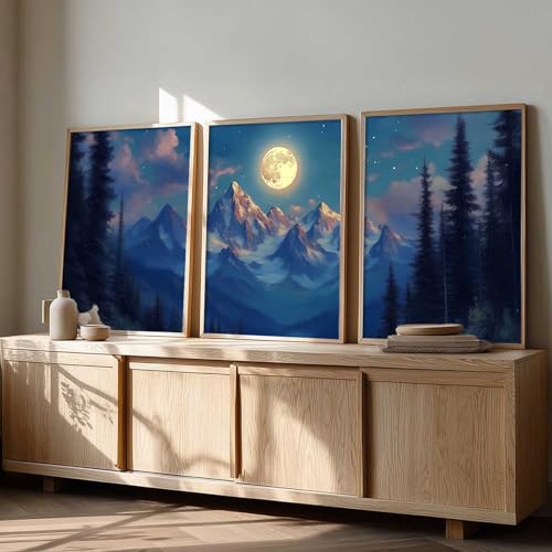 Image of kotart Big Aesthetic Mountains View Wall Art Paintings | Flowers Landscape Framed Painting | Vastu Frames for Living Room Bedroom Wall Decor Set Of 3 (13X17 inch)