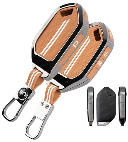 Image of SHOPOFLUX Metal Key Cover Compatible with Kia Syros, EV6 EV9, Seltos 4 Button Smart Key (Metal Brown Silicone)