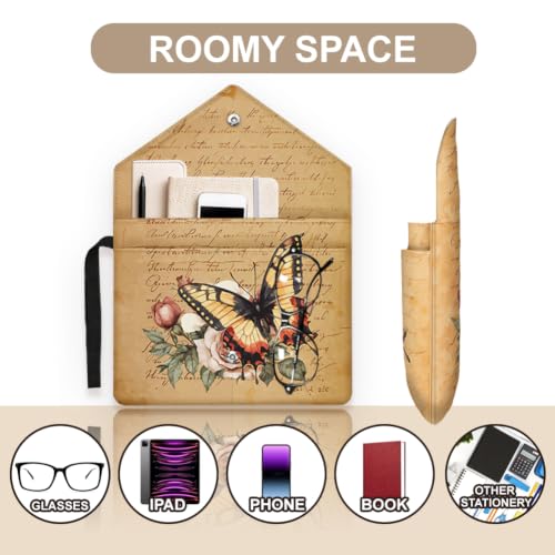 GOMAKERER 1 Pc Waterproof Book Sleeve Cover, Vintage Butterfly Printed Book Protector Washable Fabric Book Sleeve Pouch with Front Pocket and Snap Button for Paperbacks Reader Gift, 12x9 Inch - Image 3