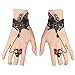 Produktbild Juland Gothic Handstulpe mit Brosche Victorian Steampunk Handgelenk Cuff Schmetterlings Ring Armband Blumen Handschuhe für Hochzeit Braut Halloween Fasching Accessoires - 1 Paar - S253